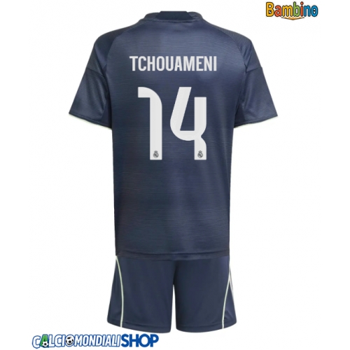 Maglie da calcio Real Madrid Aurelien Tchouameni #14 Seconda Maglia Bambino 2025-26 Manica Corta + Pantaloni corti)